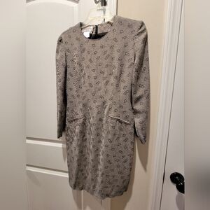 Talbots Gray and Blue Long Sleeve Patterned Dress